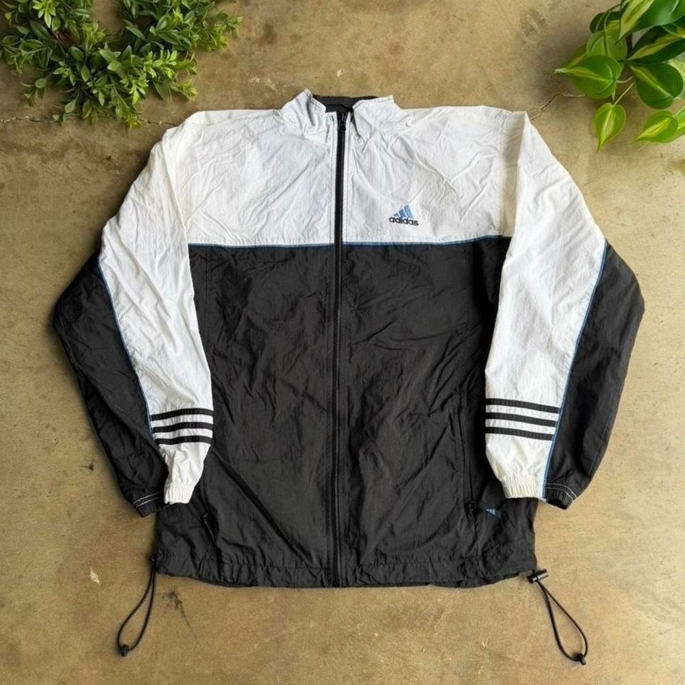 Vintage 90s Adidas black and white windbreaker jacket size medium